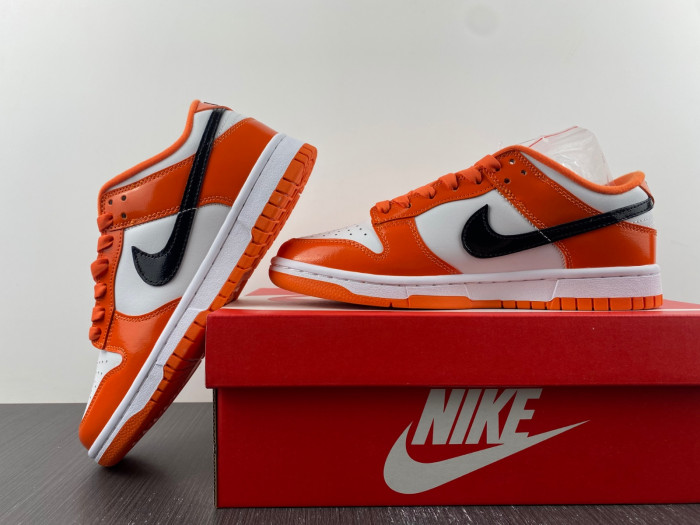nike dunk low white orange patent black dj9955-800