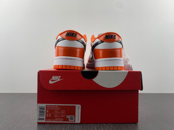 nike dunk low white orange patent black dj9955-800